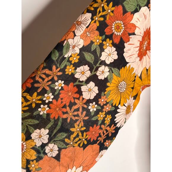 Natural Life Floral Print Cotton 3/4 Sleeve V-Neck Blouse Top Brown Women's L/XL - Picture 8 of 12